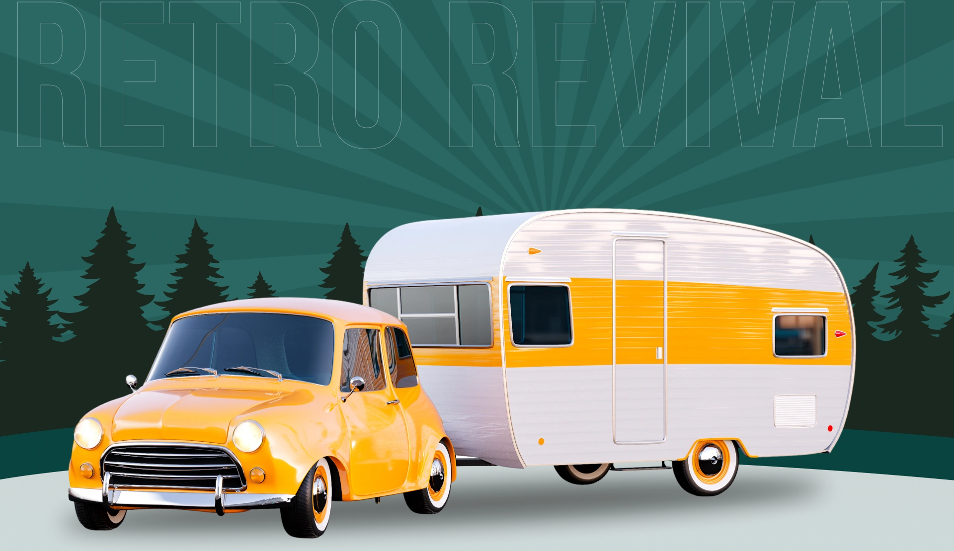 Vintage car and camper illustration