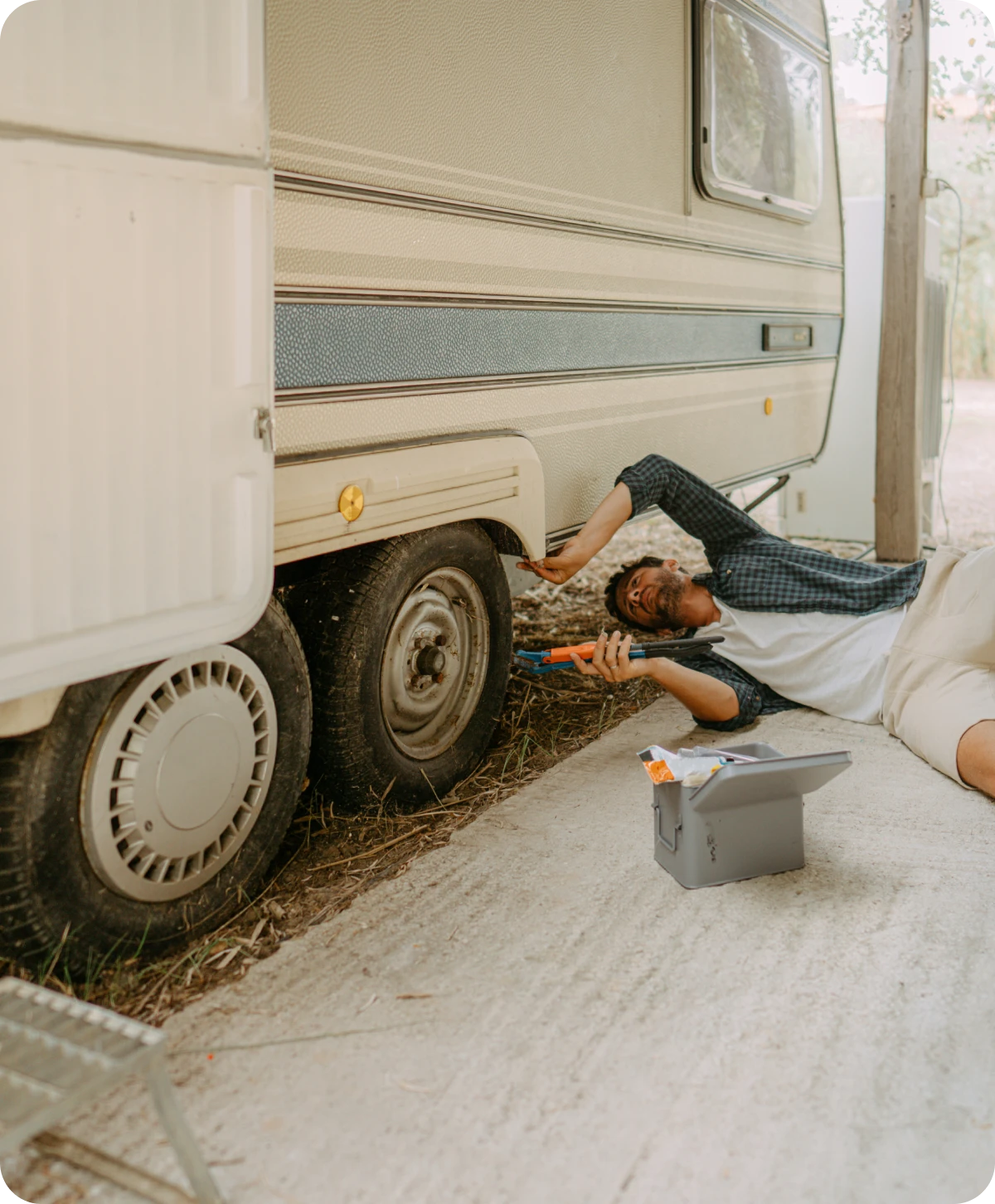 Camper maintenance in progress